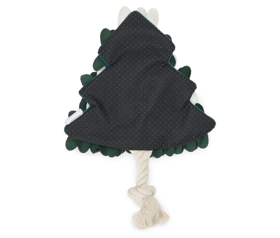 Hundespielzeug in Form eines Weihnachtsbaums mit Seil.