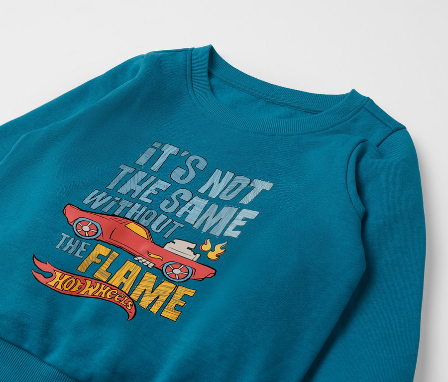 Blaues Kinder-Sweatshirt »Hot Wheels« mit Auto-Aufdruck.