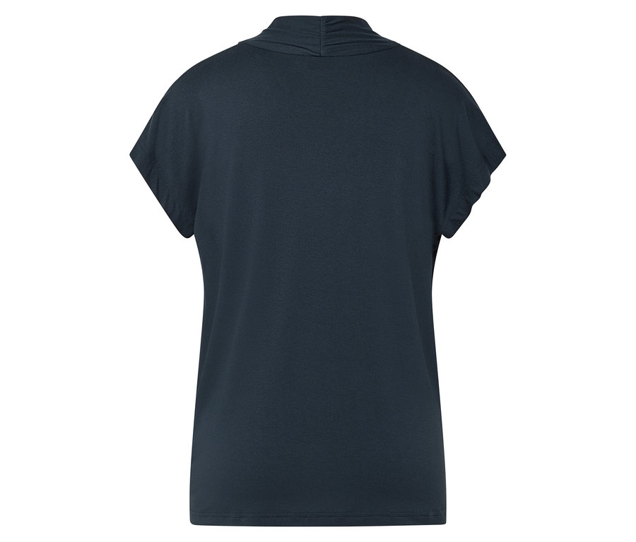 Dunkelblaues T-Shirt mit kurzem Ärmel, von hinten gesehen.