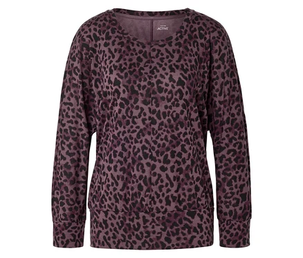 Lila-schwarzes Sweatshirt mit Leopardenmuster.