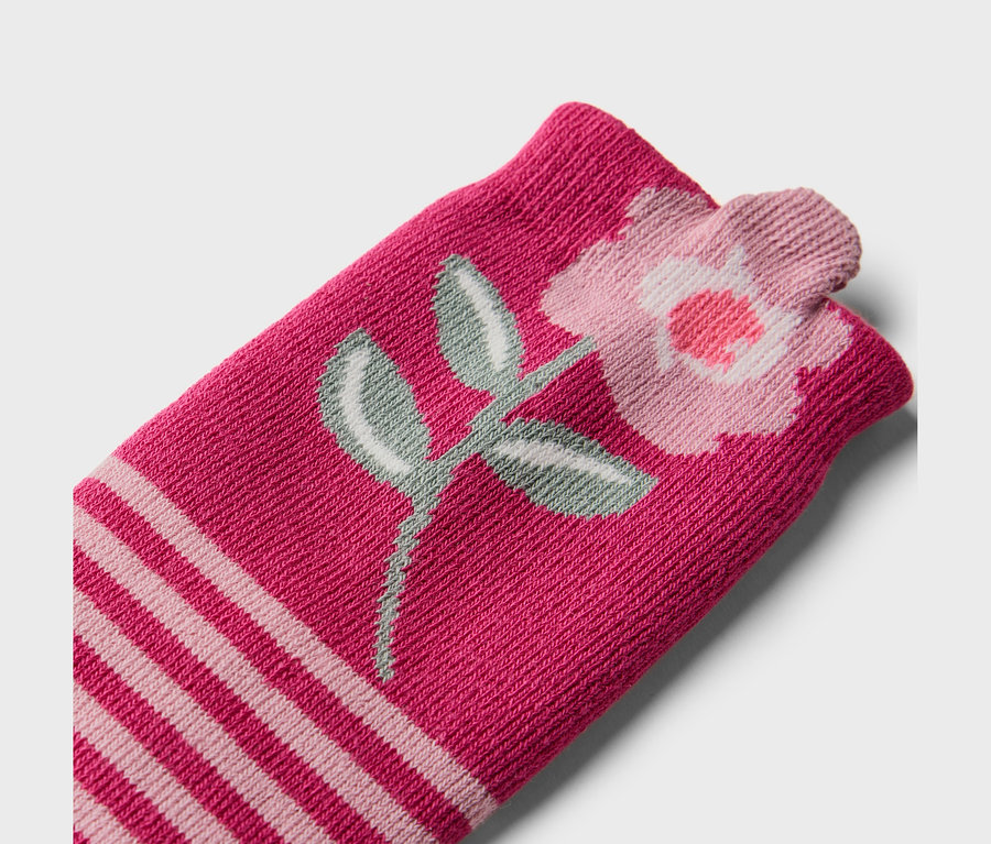 Detailaufnahme einer Kinder-Antirutsch-Socke mit Blumenmuster, 2 Paar.