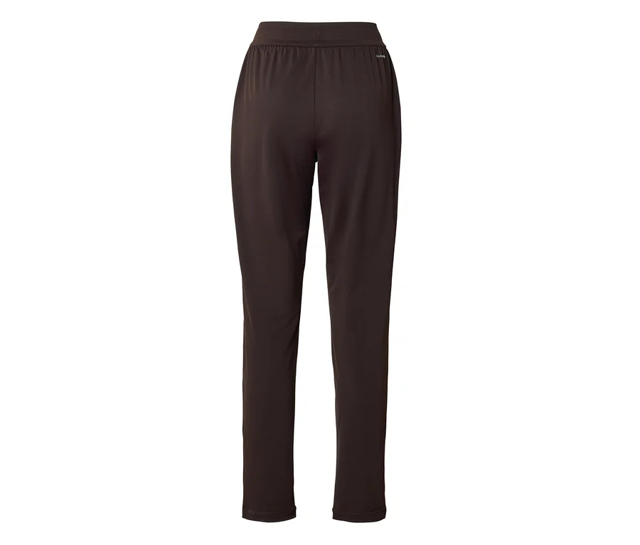 Dunkelbraune lange Hose, von hinten gesehen, mit elastischem Bund.