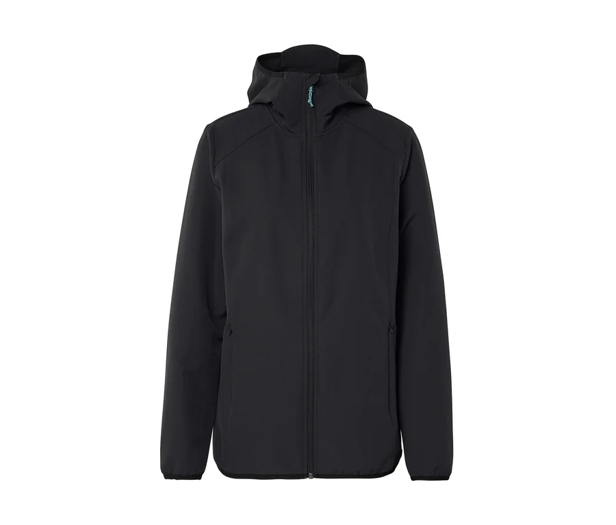 Schwarze Kapuzenjacke mit Reißverschluss.