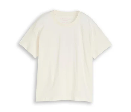 Das weiße Tom Tailor T-Shirt mit Print liegt flach.