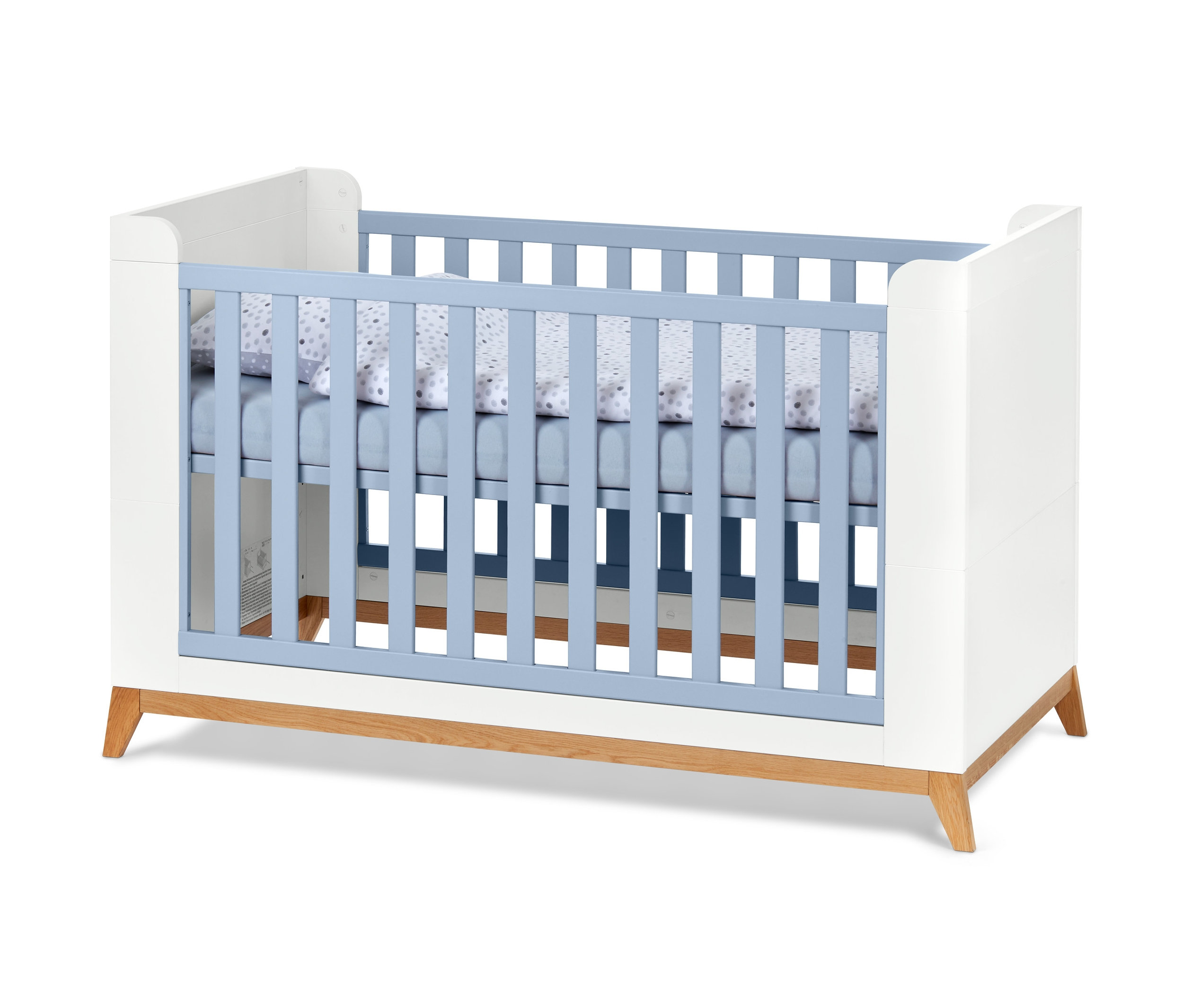 Blaues Baby- und Kleinkindbett.