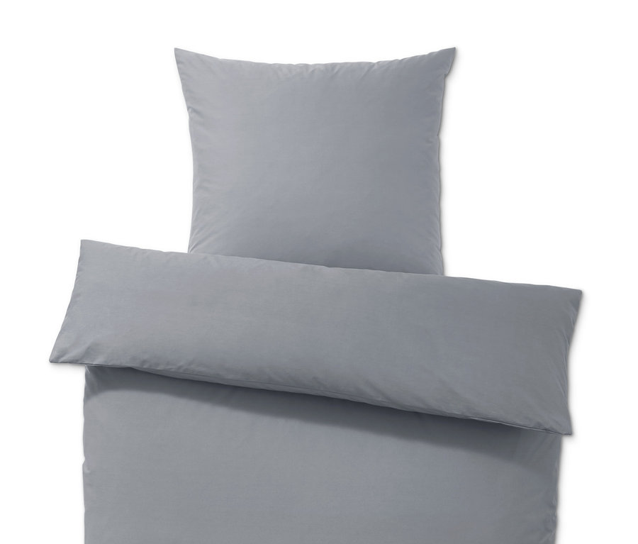 Graue Perkal-Bettwäsche in Normalgröße und Doppelgröße.