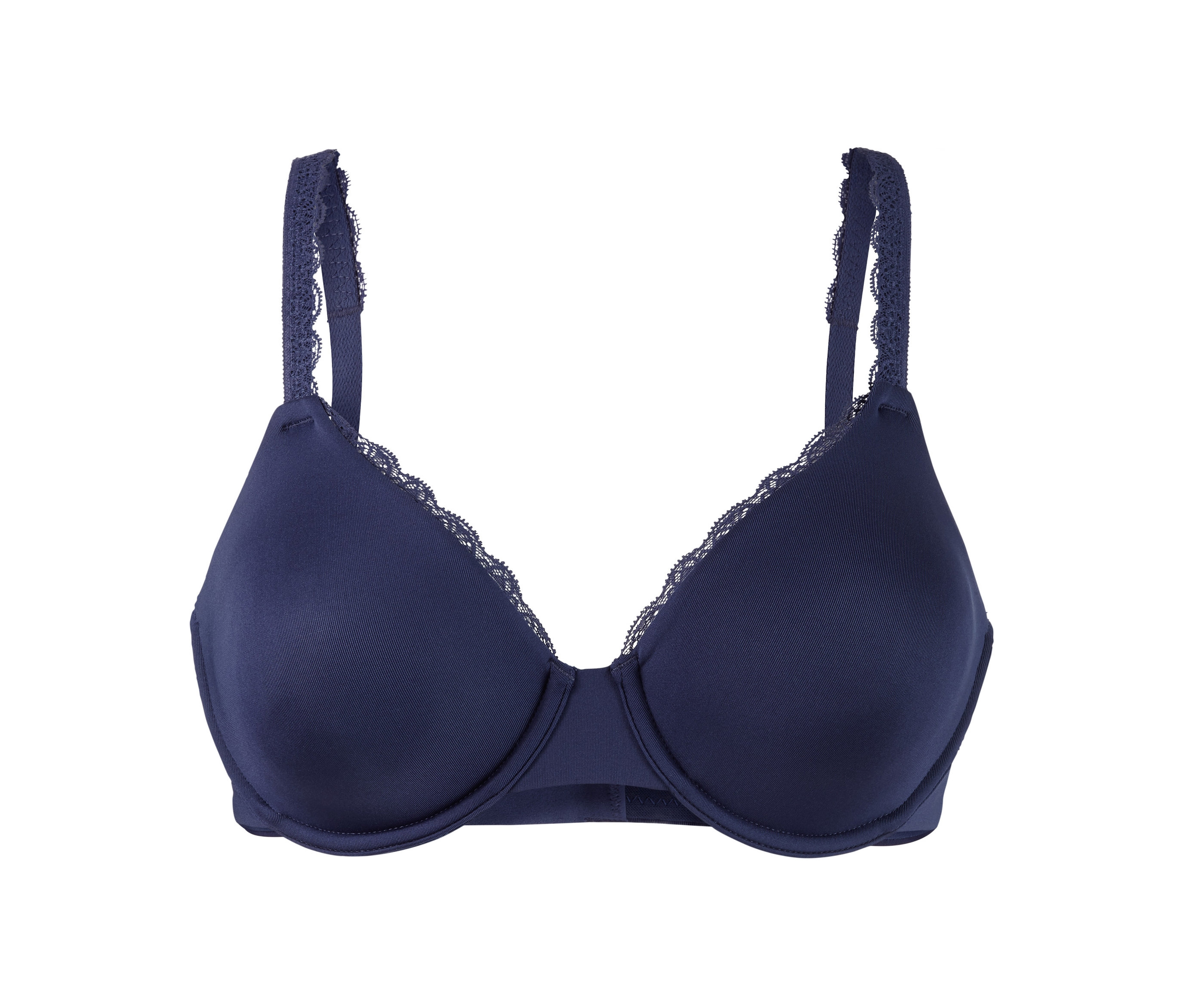 Marineblauer Bügel-BH mit Spitze.