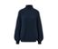 Dunkelblauer Strickpullover mit Stehkragen.