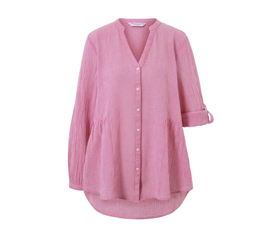 Gestreifte Longtunika mit Knöpfen.