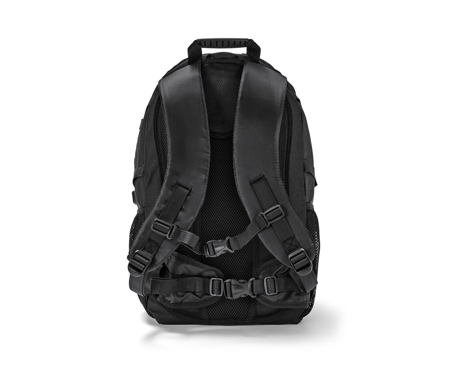 Schwarzer Solar-Rucksack von hinten.