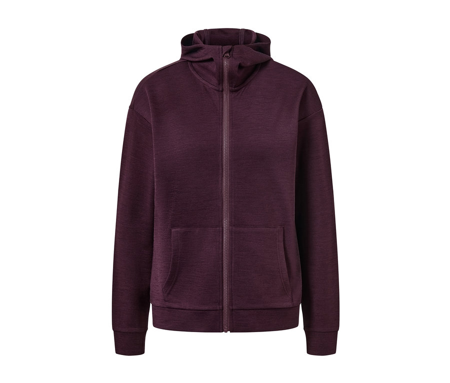 Mauve Kapuzenjacke mit RWS-lizenzierter Wolle mit Reißverschluss und Taschen.
