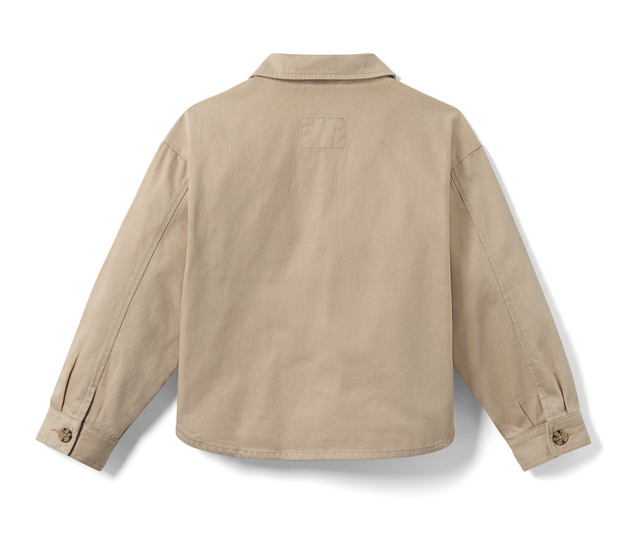 Rückansicht einer Kinder-Denimjacke.