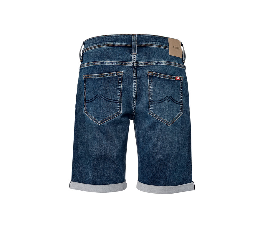 Detailansicht der Rückseite der Jeans-Shorts »Mustang«, dunkelblau.