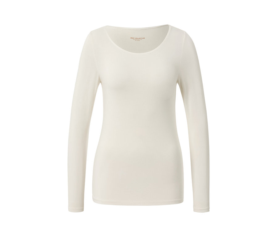 Cremefarbenes Langarmshirt im Modal-Seide-Mix.
