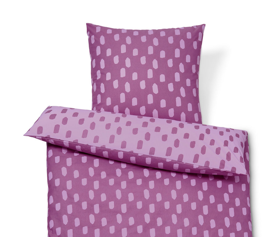 Lila Renforcé-Bettwäsche in Normalgröße mit Punktmuster.