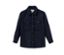 Marineblaue NAH/STUDIO Jacke aus recycelter Wolle mit Kragen und Knöpfen.
