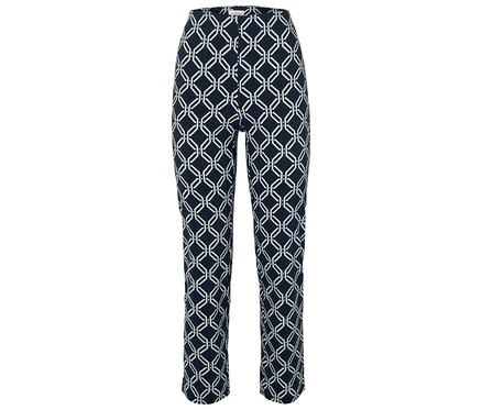 Hose mit dunkelblauem und weißem geometrischem Muster.