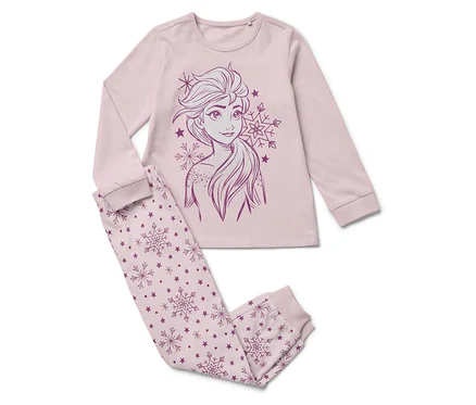 Rosa Schlafanzug mit langen Ärmeln und einer Abbildung von Elsa und Schneeflocken.