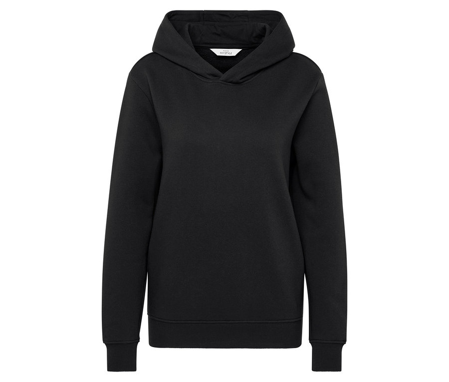 Ein schwarzer Hoodie mit langen Ärmeln.