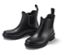 Zwei schwarze Gummistiefel auf einem weißen Hintergrund.