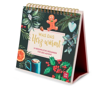 Ansicht eines Tischkalenders mit weihnachtlichen Motiven, darunter ein Lebkuchenmann und eine Tasse mit einem Heissgetränk.