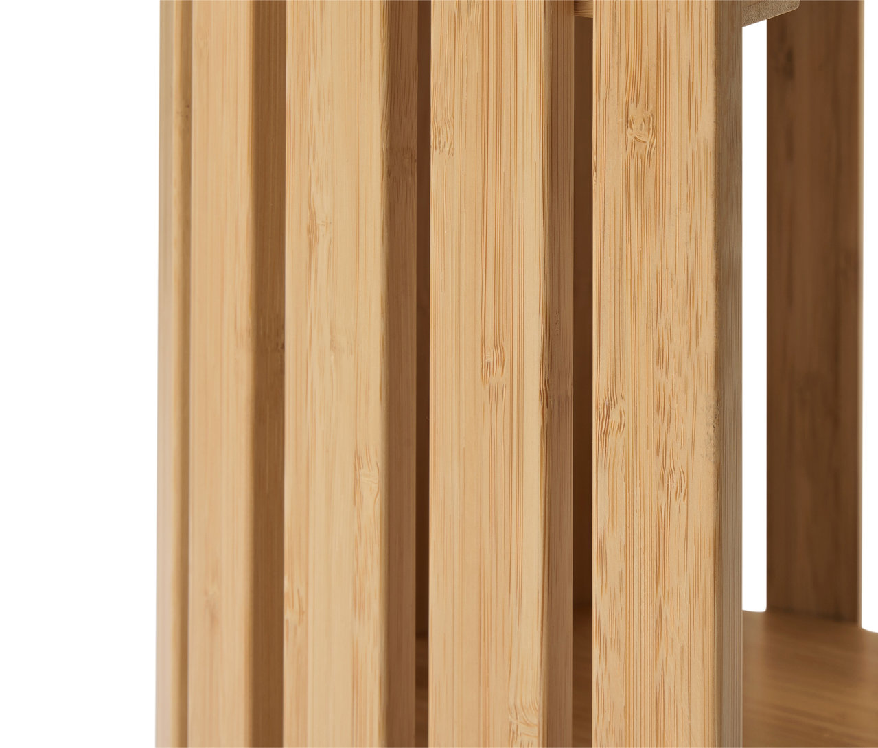 Detailaufnahme einer Bambuskonsole »HOLT« mit Lamellenelementen.