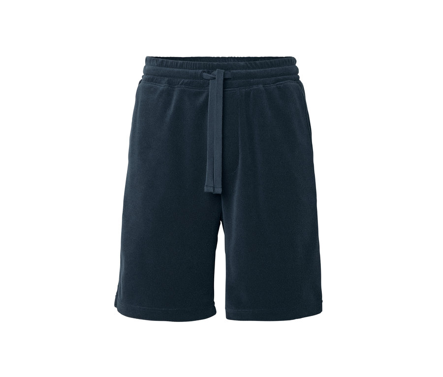 Blaue Frottee-Shorts.