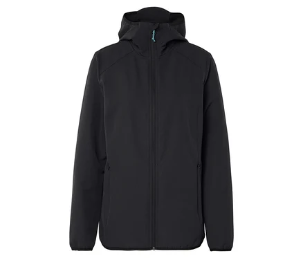Schwarze Kapuzenjacke mit Reißverschluss.