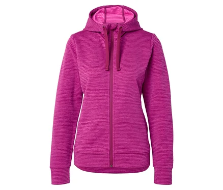 Lila Kapuzenjacke mit durchgehendem Reißverschluss.