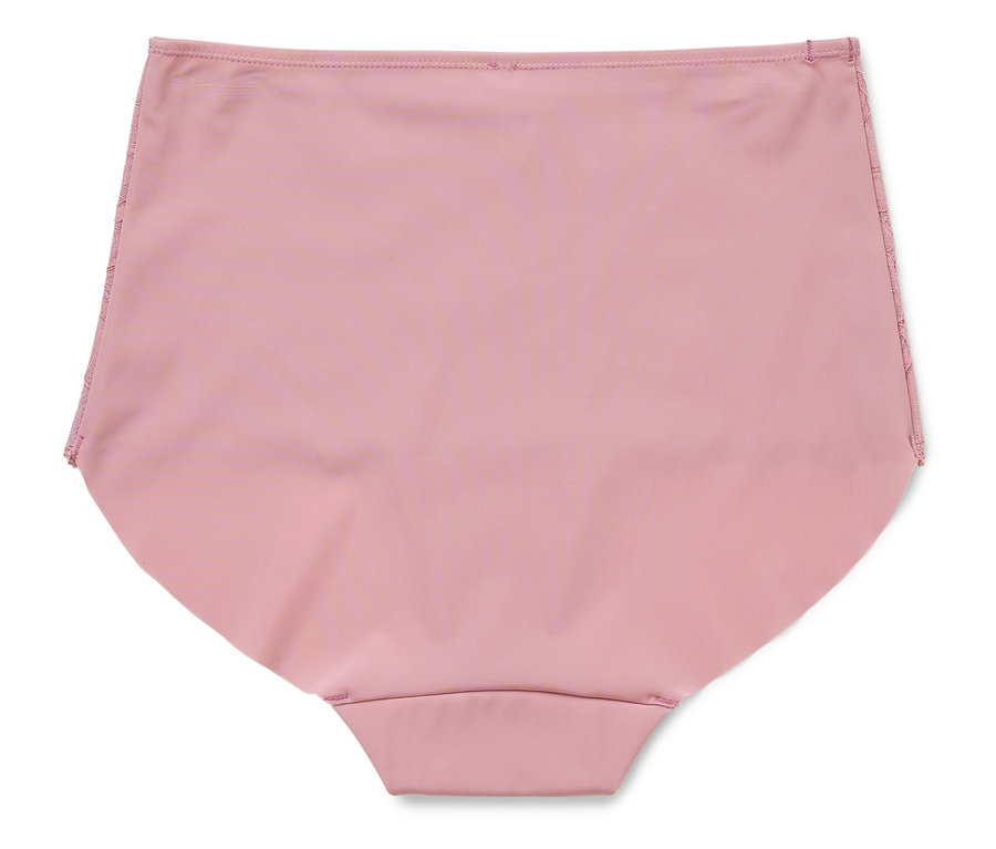 Rosa, hochtaillierte Unterhose liegt auf einem weißen Hintergrund.