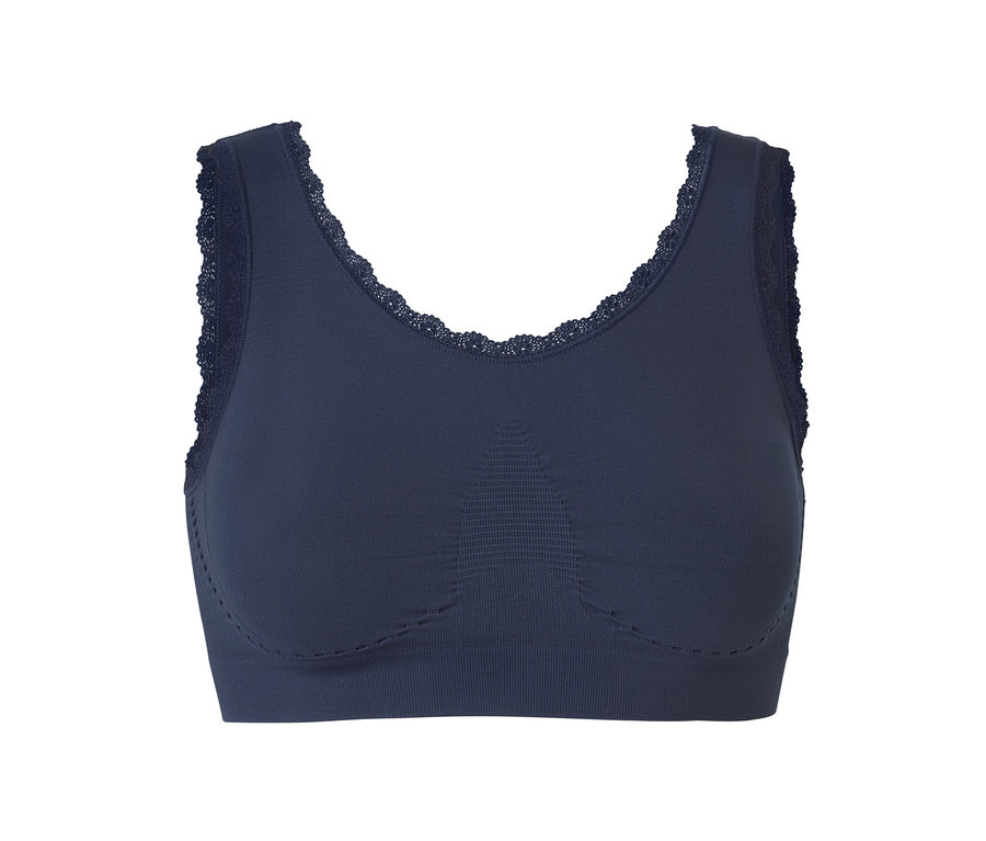 Dunkelblaues Seamless-Bustier mit Spitze.
