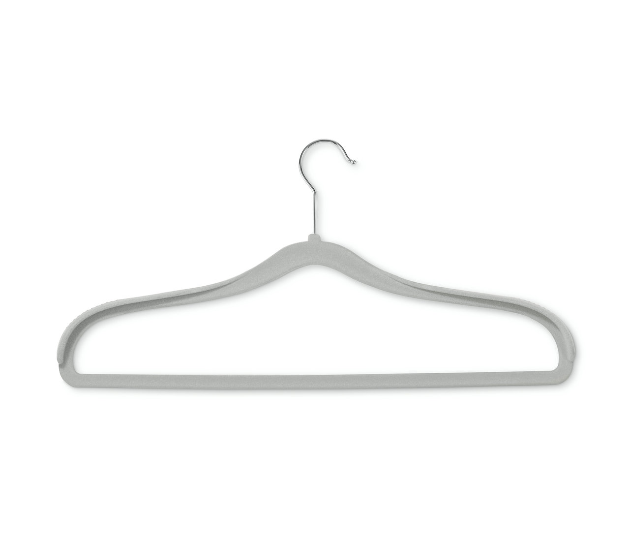 Ein grauer Kleiderbügel mit Schulterverstärkung.