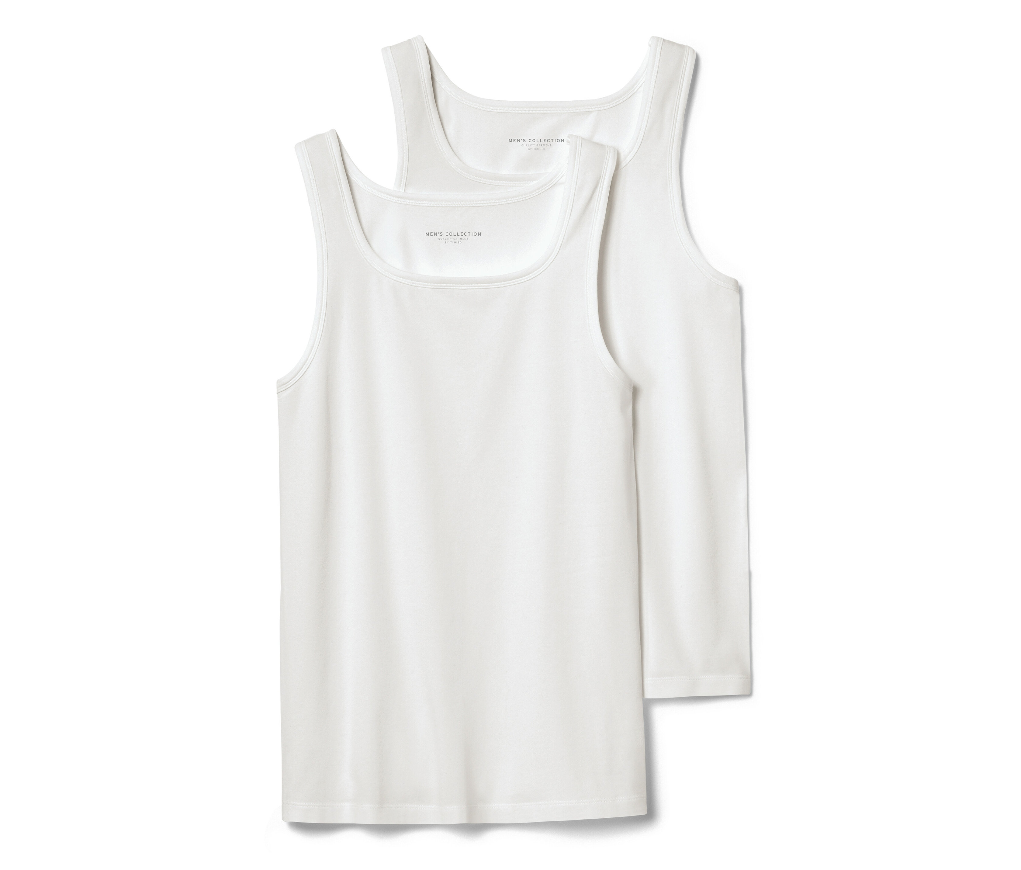 Zwei weiße 2er-Packs Jersey-Unterhemden liegen übereinander.
