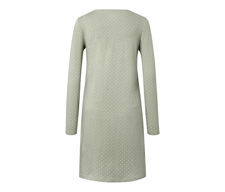 Rückansicht eines hellgrünen Nachthemds mit weißen Punkten.