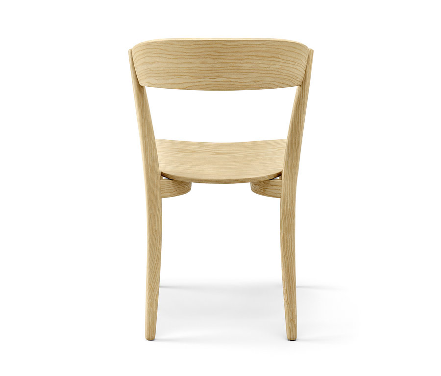 Rückansicht eines Holzstuhls.