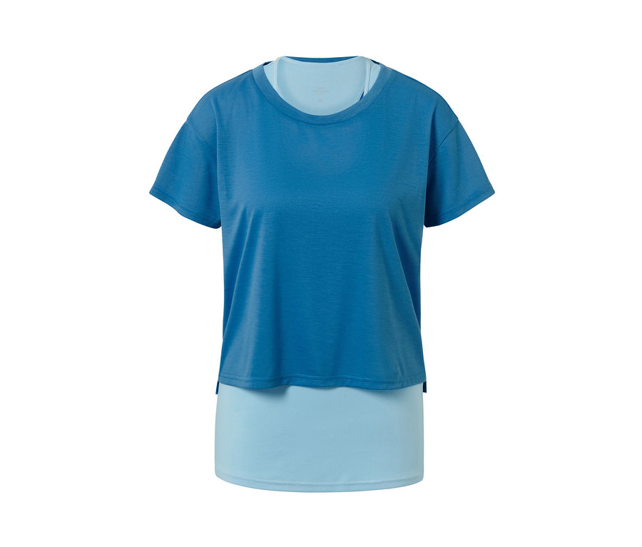 Blaues 2-in-1-Kurzarm-Sportshirt.