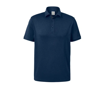 Dunkelblaues Funktions-Poloshirt mit kurzen Ärmeln.