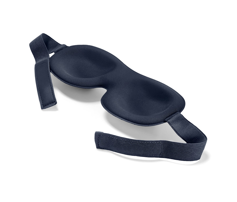 Eine blaue Schlafmaske.