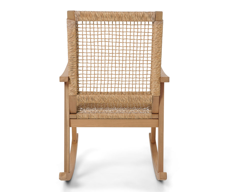 Rückansicht des Schaukelsessels mit Polyrattangeflecht.