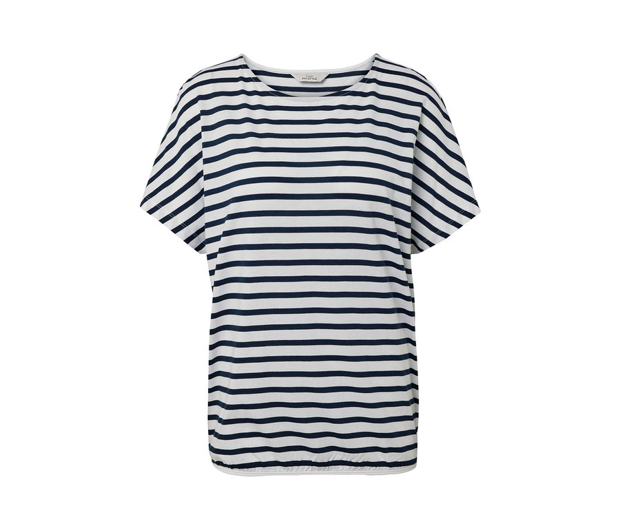 Gestreiftes, überschnittenes Blusenshirt.