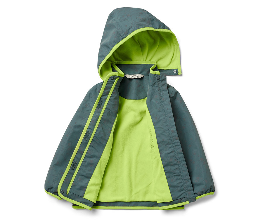 Grüne Kapuzenjacke mit grauem Muster.