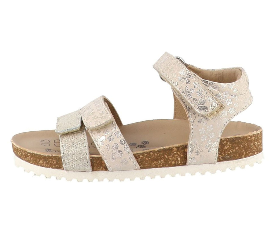 LURCHI Mädchen-Sandale »Beo« in Beige mit metallischem Blumenmuster, Korksohle und Klettverschlüssen.
