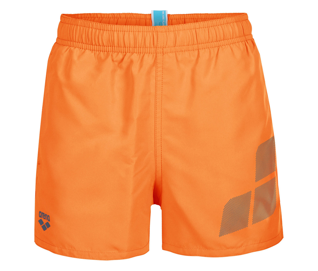 Orangefarbene Badehose mit Arena-Logo.