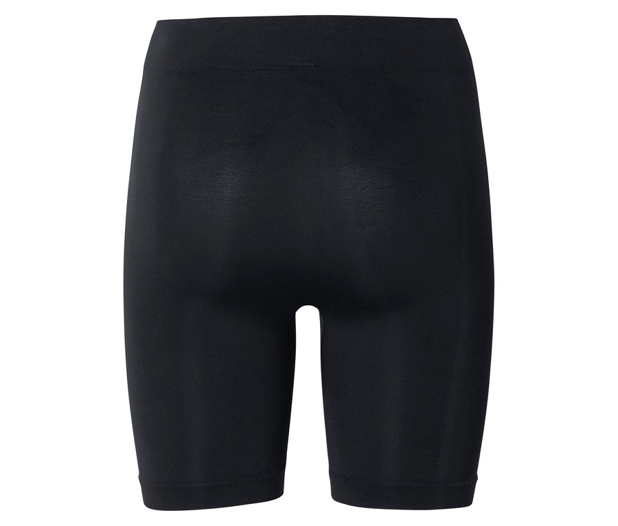 Rückansicht einer schwarzen, kurzen Leggings mit hohem Bund.