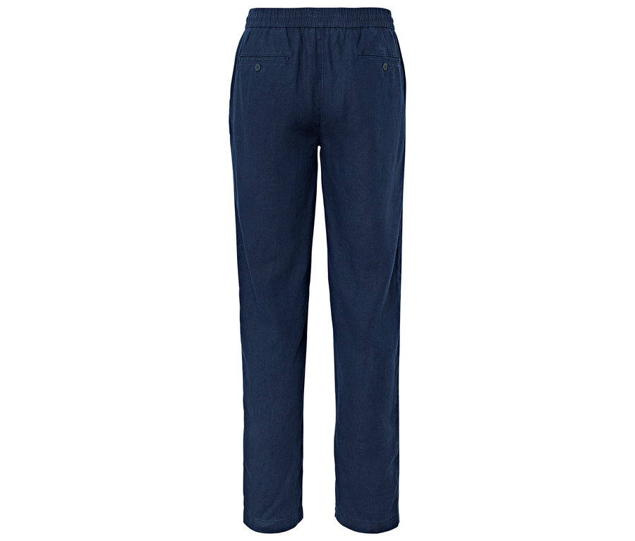 Dunkelblaue Hose mit Gummibund und Gesäßtaschen.