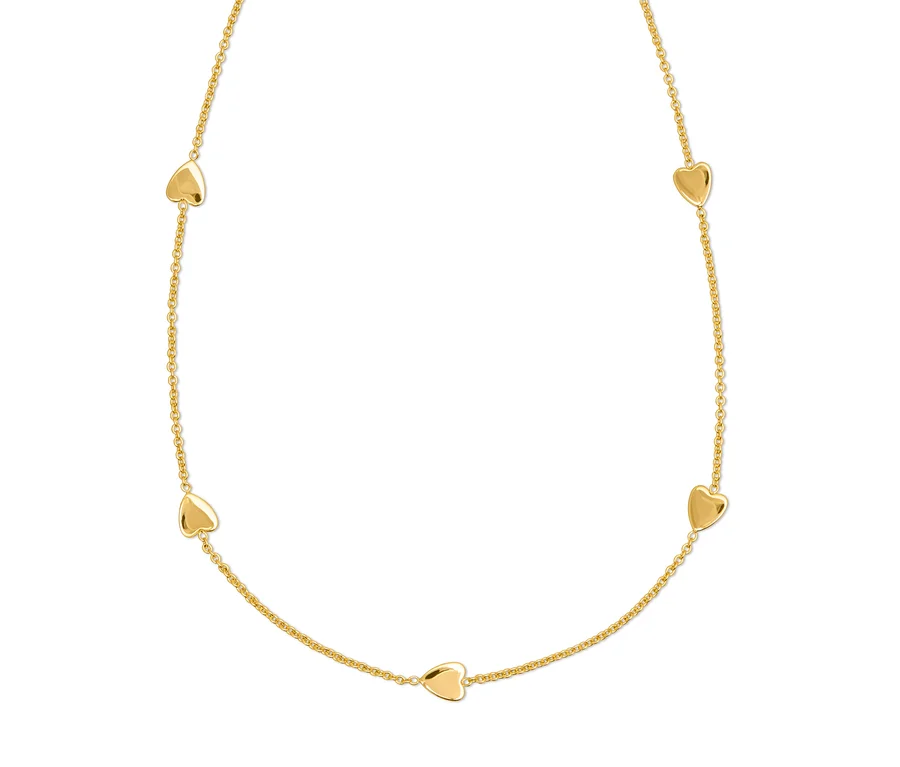 Goldene Halskette mit fünf Herzen.