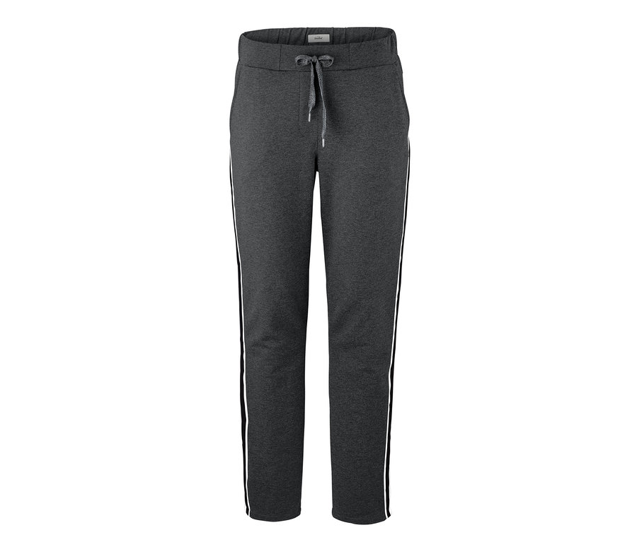 Graue Joggpants mit Kordelzug und weißem Seitenstreifen.