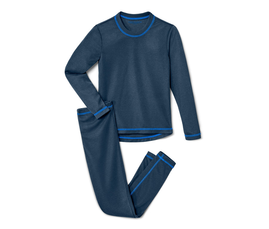 Kinder-Ski-und Winterunterwäsche in Blau, mit langen Ärmeln und Hosenbeinen.