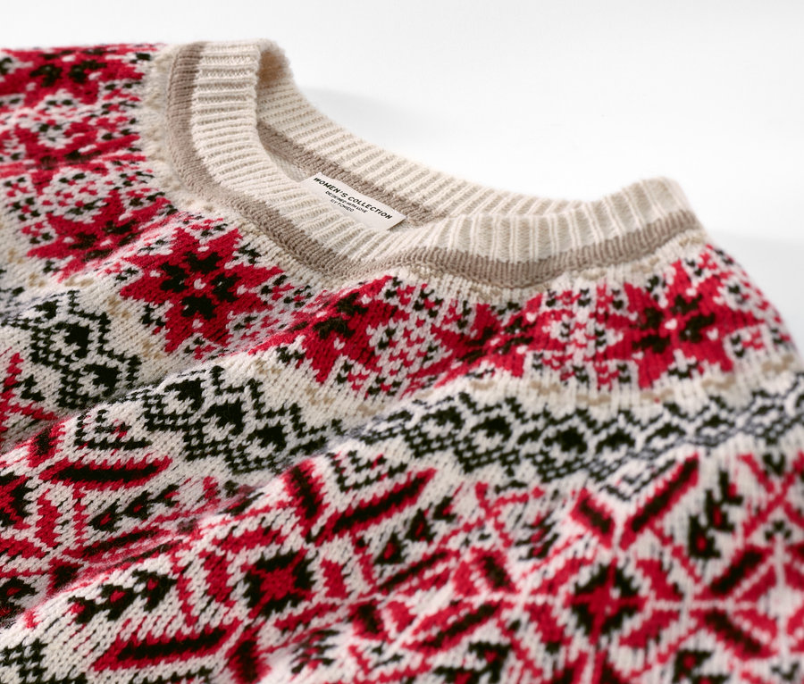 Detailaufnahme eines Norweger-Strickpullovers.