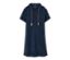 Blaues Frottee-Strandkleid mit Kapuze und Kordelzug.